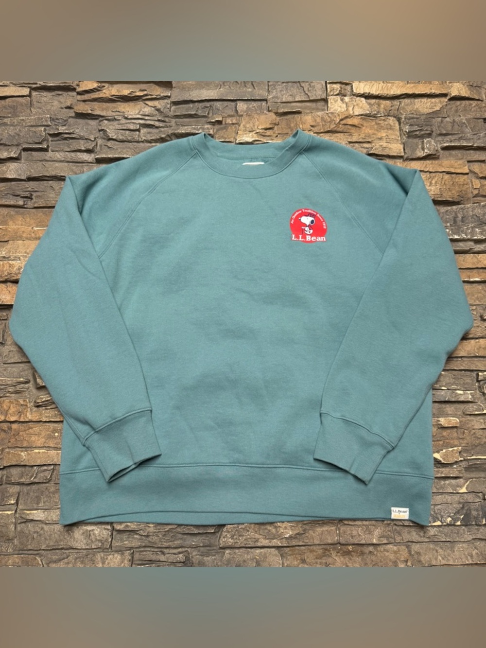 LL BEAN X PEANUTS Crewneck Sweatshirt Men XL Blue Green Snoopy Outdoor Active